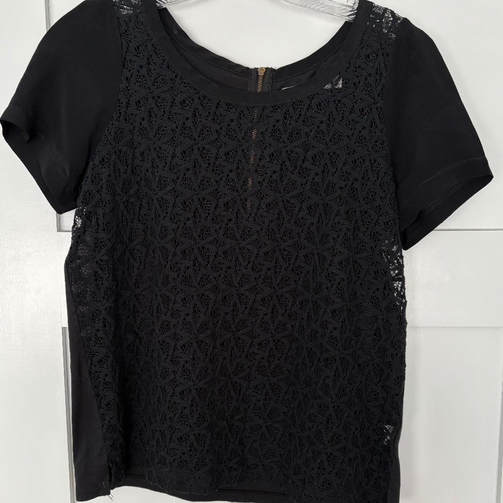 Hi-Line Short-Sleeved, Sheer Lace Blouse - SMALL